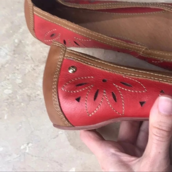 Pikolinos Two Tone leather floral cutout flats red tan 40 9.5 Artsy - Picture 3 of 6
